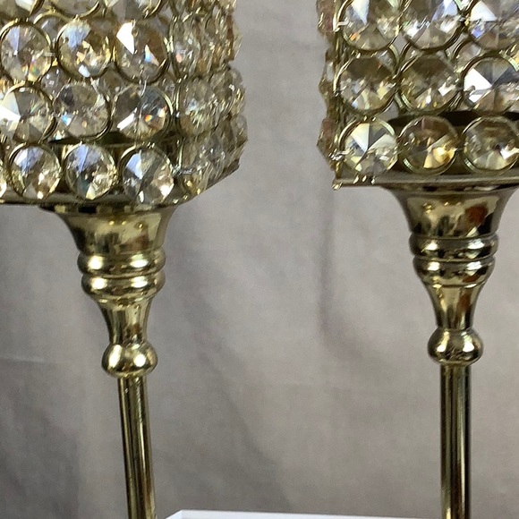 Rhinestone Candle Sticks Gold Tone Bling Design 10” (pair) - Picture 5 of 6